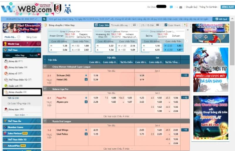 cá cược bóng chuyền tại w88